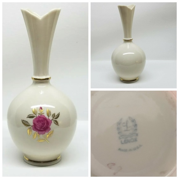 Lenox Accents Lenox China Bud Vase Rose Design Hand Decorated 24k